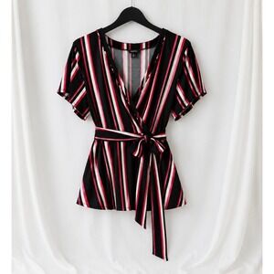Torrid Wrap Top Surplice V-Neck Tie Belt 3 Plus Size 3X Pink White Black Stripe